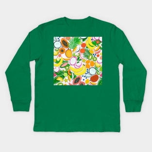 Fresh Fruits and Palms / Colorful Foods and Leaves Kids Long Sleeve T-Shirt